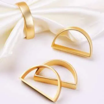 APTWOW Gold Napkin Rings Set of 12, Semicircle Metal Gold Napkin Holder Buckles, Fall Thanksgiving C...