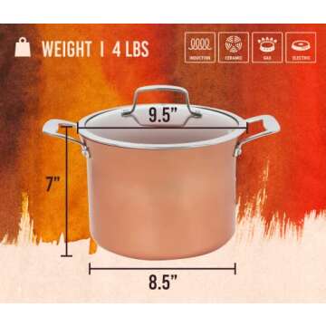CONCORD 7 QT Copper Non Stick Stock Pot Casserole Coppe-Ramic Series Cookware (Induction Compatible)