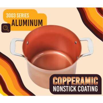 CONCORD 7 QT Copper Non Stick Stock Pot Casserole Coppe-Ramic Series Cookware (Induction Compatible)
