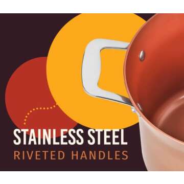 CONCORD 7 QT Copper Non Stick Stock Pot Casserole Coppe-Ramic Series Cookware (Induction Compatible)