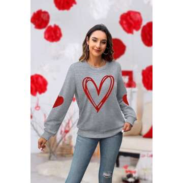 KNEYATTA Valentine's Day Sweatshirt Women Love Heart Graphic Print Long Sleeve Pullover Casual Blous...