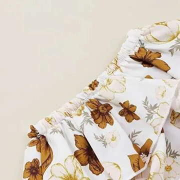 Saliuentm Baby Girl Summer Clothes Tank Top Onesies Floral Bloomers Shorts Ribbed Halter Romper Bodysuit 3Pcs Newborn Summer Outfit (B-Khaki, 3-6 Months)