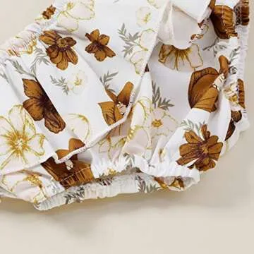 Saliuentm Baby Girl Summer Clothes Tank Top Onesies Floral Bloomers Shorts Ribbed Halter Romper Bodysuit 3Pcs Newborn Summer Outfit (B-Khaki, 3-6 Months)