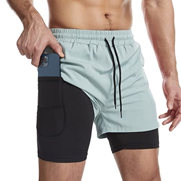 Surenow Men's 2-in-1 Quick-Drying Running Shorts with Liner and Pockets, Arona Blue