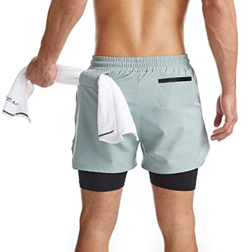 Surenow Men's 2-in-1 Running Shorts Quick Dry Athletic Shorts