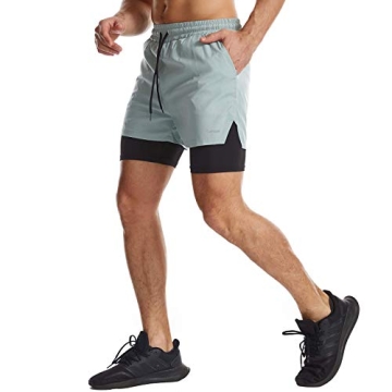 Surenow Men's 2-in-1 Running Shorts Quick Dry Athletic Shorts