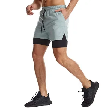 Surenow Men's 2-in-1 Running Shorts Quick Dry Athletic Shorts