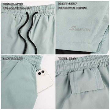 Surenow Men's 2-in-1 Running Shorts Quick Dry Athletic Shorts