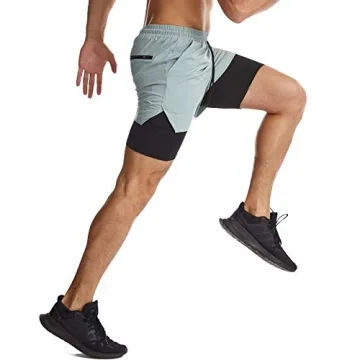 Surenow Men's 2-in-1 Running Shorts Quick Dry Athletic Shorts