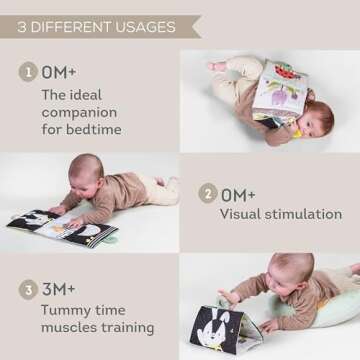 Taf Toys Tummy Time black & white Double-Sided Crinkle Book & Baby tummy time Development Cushion Sensory Stimulation for Newborn Development ergonomic tummy time toy Baby Toys 0-6 Months Sensory Toys