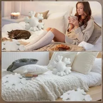 Huwena 4 Pcs Decorative Snowflake Pillows - Plush Touch for Winter Comfort