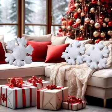 Huwena 4 Pcs Winter Snowflake Pillows Decorative Snowflake Shaped Throw Pillows Snowflake Pillow White Pillow Plush Cute Pillow for Winter Couch Sofa Bed Decoration (11.81 Inch,15.75 Inch)