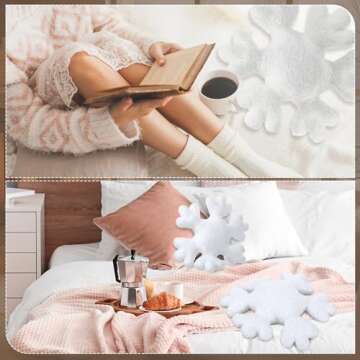 Huwena 4 Pcs Winter Snowflake Pillows Decorative Snowflake Shaped Throw Pillows Snowflake Pillow White Pillow Plush Cute Pillow for Winter Couch Sofa Bed Decoration (11.81 Inch,15.75 Inch)