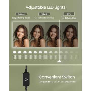 VASAGLE Vanity Desk with Power Outlets, Makeup Vanity with Mirror and Lights, with Upholstered Vanity Stool, 9 Dimmable LED Lights, 2 Compartments, 2 Drawers, for Bedroom, Ink Black URDT029B01