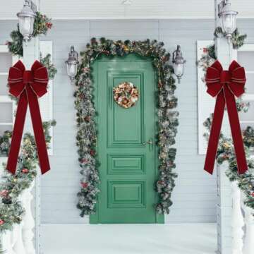 Yinkin 4 Pcs Extra Large Christmas Bows 15'' x 44'' Velvet Christmas Tree Topper Bows Holiday Vintage Handmade Wreath Ornament for Gift Wrapping Xmas Outdoor Indoor Decor(Wine,Classic Style)