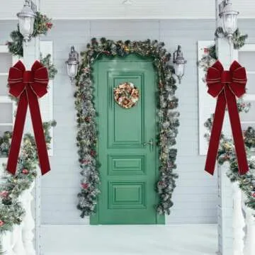 Yinkin 4 Pcs Extra Large Christmas Bows 15'' x 44'' Velvet Christmas Tree Topper Bows Holiday Vintage Handmade Wreath Ornament for Gift Wrapping Xmas Outdoor Indoor Decor(Wine,Classic Style)