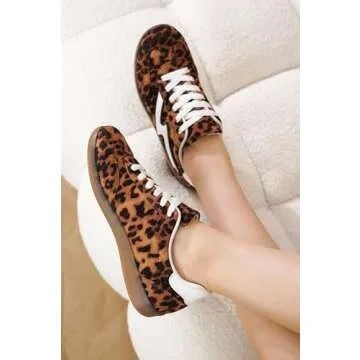 Project Cloud Sneakers for Women - Lace-up Shoes for Women Trendy Women Sneakers, Memory Foam Women's Fashion Sneakers Shoes Women Footwear - Non-Slip Womens Shoes (Irita, LEOP, 8) Leopard