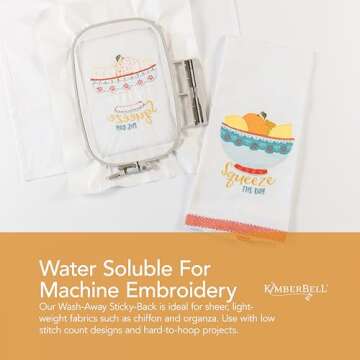 Kimberbell Wash Away - Sticky Back Stabilizer, 12”x5 Yd Roll, Water Soluble Machine Embroidery, Washes Out Completely Leaving No Residue, Sewing, Quilting, Piecing Projects, Appliqués, Lace & Crafting