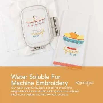 Kimberbell Wash Away - Sticky Back Stabilizer, 12”x5 Yd Roll, Water Soluble Machine Embroidery, Washes Out Completely Leaving No Residue, Sewing, Quilting, Piecing Projects, Appliqués, Lace & Crafting
