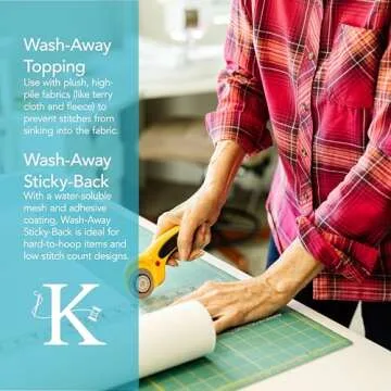 Kimberbell Wash Away - Sticky Back Stabilizer, 12”x5 Yd Roll, Water Soluble Machine Embroidery, Washes Out Completely Leaving No Residue, Sewing, Quilting, Piecing Projects, Appliqués, Lace & Crafting