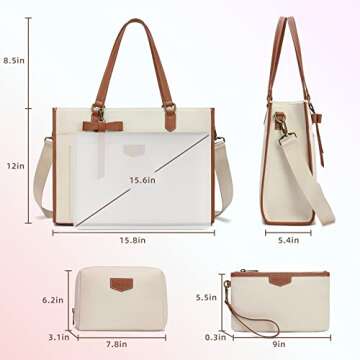 Keyli Laptop Tote Bag Canvas Laptop Bag for Women 15.6 inch Casual Work Shoulder Bags Large Capacity Professional Business Office Computer Bag Briefcase Handbag Purses for Travel, Office, School Brown