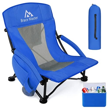Brace Master Beach Chair Camping Chair,Low Back Sand Chairs,Foldable Mesh Back Design with Cup Holde...