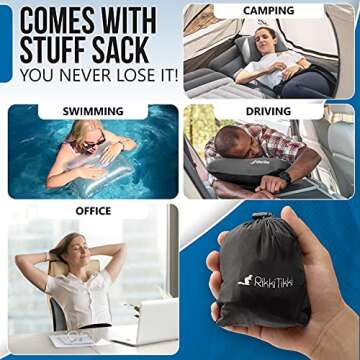 RikkiTikki Inflatable Camping Pillow - Hiking Pillow Ultralight - Backpacking Pillow Lightweight - Camp Pillow Compressible - Blow Up Camping Pillow (Grey)