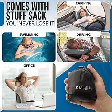 RikkiTikki Inflatable Camping Pillow - Hiking Pillow Ultralight - Backpacking Pillow Lightweight - Camp Pillow Compressible - Blow Up Camping Pillow (Grey)