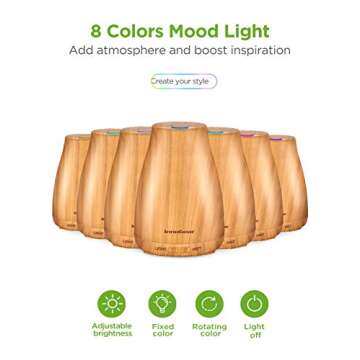 InnoGear Essential Oil Diffuser with Oils, 100ml Aromatherapy Diffuser with 6 Essential Oils Set, Aroma Cool Mist Humidifier Gift Set, Yellow Wood Grain