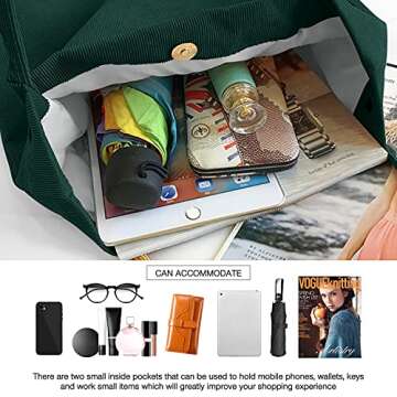 Women Tote Bags Grocery Shoulder Bag Corduroy with Inner Pocket for Work Beach Lunch Travel Shopping Shopper Handbags