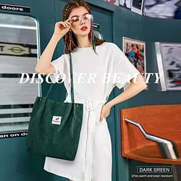 Women Tote Bags Grocery Shoulder Bag Corduroy with Inner Pocket for Work Beach Lunch Travel Shopping Shopper Handbags