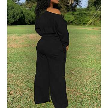 Rela Bota Women's Fashion 2 Piece Jumpsuits Jogger Tracksuits Long Sleeve Sweatshirt Wide Leg Pant Set Workout Loungewear Black L