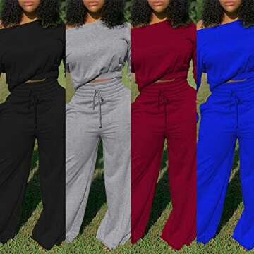 Rela Bota Women's Fashion 2 Piece Jumpsuits Jogger Tracksuits Long Sleeve Sweatshirt Wide Leg Pant Set Workout Loungewear Black L