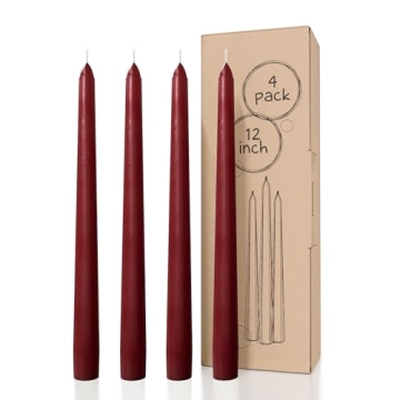 CANDWAX 12 Inch Burgundy Taper Candles - Dripless, Smokeless, Elegant