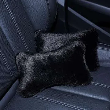 2 Pcs Furry Car Neck Pillows Black, Car Headrest Pillows Fluffy, Bone Shaped Plushy Faux Fur Neck Pillows for Car Seat Decorative, Comfortable Soft Neck Support Pillows for Car Headrest