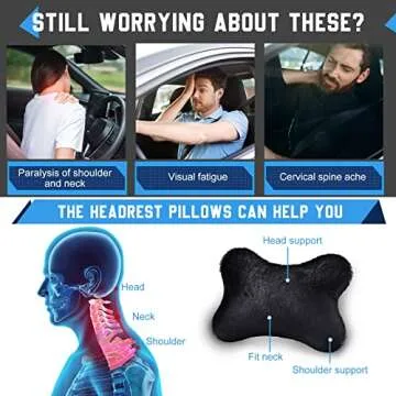 2 Pcs Furry Car Neck Pillows Black, Car Headrest Pillows Fluffy, Bone Shaped Plushy Faux Fur Neck Pillows for Car Seat Decorative, Comfortable Soft Neck Support Pillows for Car Headrest