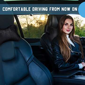 2 Pcs Furry Car Neck Pillows Black, Car Headrest Pillows Fluffy, Bone Shaped Plushy Faux Fur Neck Pillows for Car Seat Decorative, Comfortable Soft Neck Support Pillows for Car Headrest