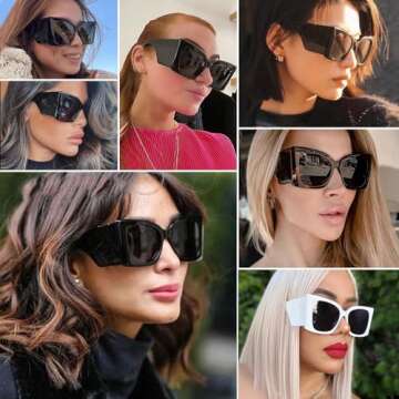 MEETSUN Trendy Retro Cat Eye Oversized Sunglasses for Women Stylish Vintage Wide Legs Square 90s Big Shades UV400 Protection
