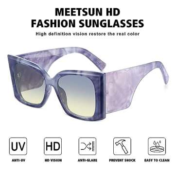 MEETSUN Trendy Retro Cat Eye Oversized Sunglasses for Women Stylish Vintage Wide Legs Square 90s Big Shades UV400 Protection