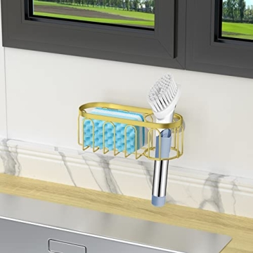 Gold Suction Cup Sponge Holder for Tidy Kitchens