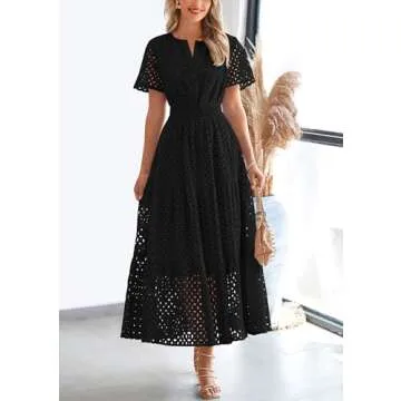 PRETTYGARDEN Summer Eyelet Maxi Dress for Women