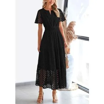 PRETTYGARDEN Summer Eyelet Maxi Dress for Women