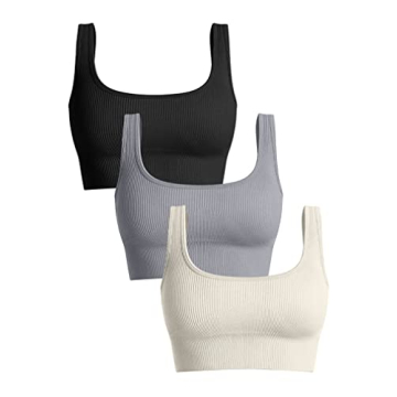 OQQ Women's Ribbed Seamless Medium Support Sport Bra Set