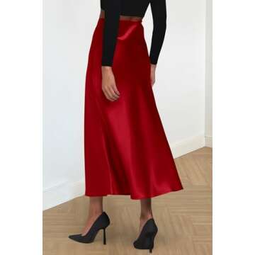 PRETTYGARDEN Women's Summer Midi Satin Skirt Dressy Casual High Waisted A Line Flowy Ruffle Elegant ...