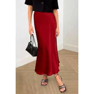 PRETTYGARDEN Women's Summer Midi Satin Skirt Dressy Casual High Waisted A Line Flowy Ruffle Elegant Party Skirts (Dark Red,Small)