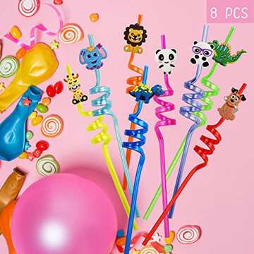 Ynaize 8 Pieces Resuable Plastic Straws Jungle Safari Zoo Animals Crazy Straws Kids Girls Boys Wild ...