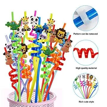 Vibrant Reusable Jungle Safari Party Straws for Kids