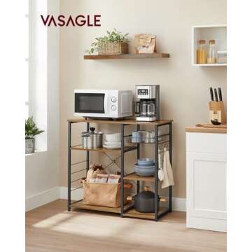 VASAGLE ALINRU Kitchen Baker’s Rack, Coffee Bar, Microwave Oven Stand, with Steel Frame, Wire Bask...