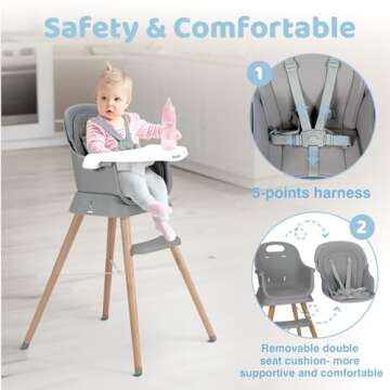 Ezebaby Portable Baby High Chair, High Chairs for Babies and Toddlers with Adjustable Legs, 6-in-1 C...