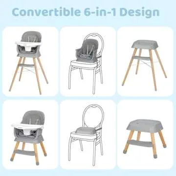 Ezebaby Portable Baby High Chair, High Chairs for Babies and Toddlers with Adjustable Legs, 6-in-1 Convertible to Booster Seat for Dining Table, Toddlers High Chair with Double Cushions - Grey